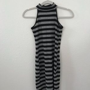 Grey and Black Striped Bodycon Dress